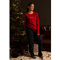 Happy Shorts Happy Shorts Dames Kerst Pyjama Set Shirt Rood + Donkerblauwe Broek Met Gingerbread Print