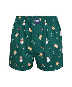 Happy Shorts Wijde Kerst Boxershort Heren Sneeuwpop + Gingerbread Groen