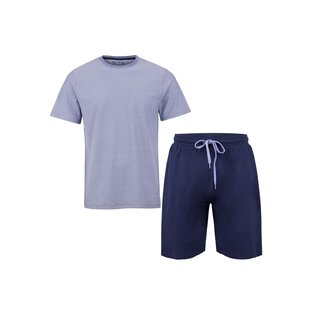 Phil & Co Shortama Heren Korte Pyjama Katoen Grijs/Blauw