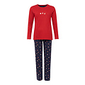 Happy Shorts Happy Shorts Dames Kerst Pyjama Set Shirt Rood + Donkerblauwe Broek Met Gingerbread Print