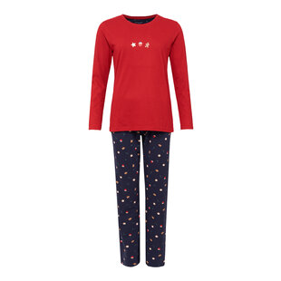 Happy Shorts Dames Kerst Pyjama Set Shirt Rood + Donkerblauwe Broek Met Gingerbread Print