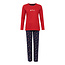 Happy Shorts Happy Shorts Dames Kerst Pyjama Set Shirt Rood + Donkerblauwe Broek Met Gingerbread Print