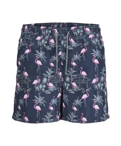 Jack & Jones Plus Size Heren Zwemshort JPSTFIJI AOP Flamingo Print Donkerblauw