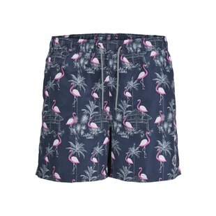 Jack & Jones Plus Size Heren Zwemshort JPSTFIJI AOP Flamingo Print Donkerblauw