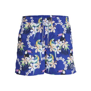 Jack & Jones Heren Zwemshorts JPSTFIJI AOP Blauw Tropisch Paradijs Print