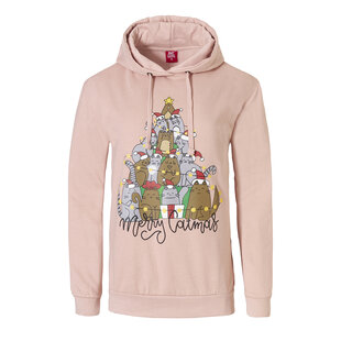 Apollo Ladies Christmas Hooded Sweater Merry Catmas Hoodie Pink