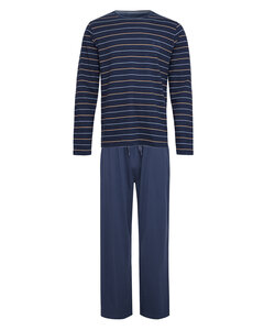 Phil & Co Long Men's Winter Pajama Set Cotton Striped Dark Blue