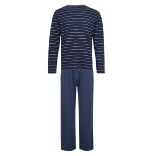 Phil & Co Lange Heren Winter Pyjama Set Katoen Gestreept Donkerblauw