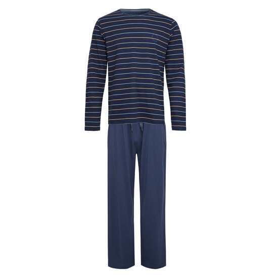 Phil & Co Phil & Co Lange Heren Winter Pyjama Set Katoen Gestreept Donkerblauw