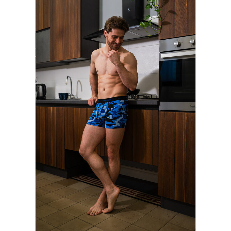 Happy Shorts Happy Shorts Men's Boxer Shorts Trunks Camouflage Blue/Black 3-Pack