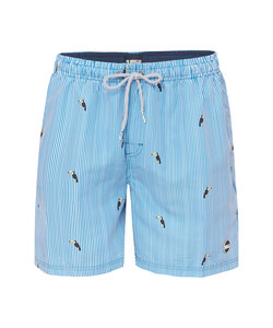 Happy Shorts Men's Swim Short Toucan Print Striped Light Blue