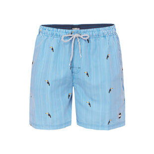 Happy Shorts Men's Swim Short Toucan Print Striped Light Blue