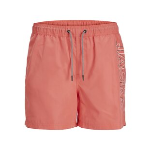 Jack & Jones Men's Swim Shorts JPSTFIJI Double Logo Plain Hot Coral