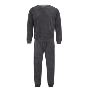 Phil & Co Lange Heren Winter Pyjama Set Badstof Frotté Antraciet