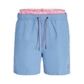 Jack & Jones Jack & Jones Men's Swim Shorts JPSTFIJI Double Waistband Plain Light Blue/Neon Pink