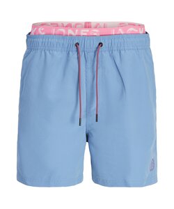 Jack & Jones Heren Zwemshorts JPSTFIJI Dubbele Waistband Effen Lichtblauw/Neon Roze