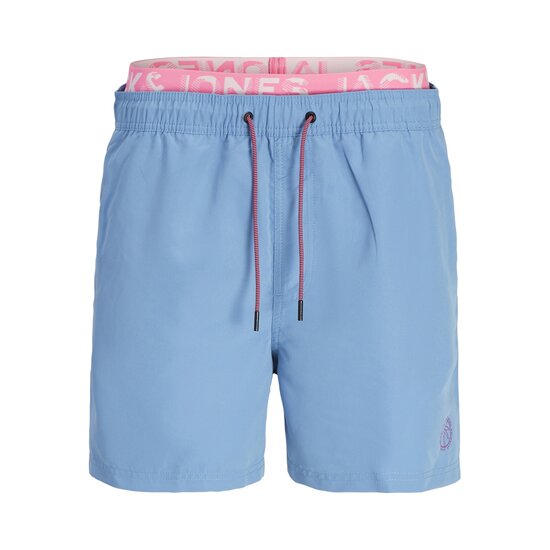 Jack & Jones Jack & Jones Heren Zwemshorts JPSTFIJI Dubbele Waistband Effen Lichtblauw/Neon Roze