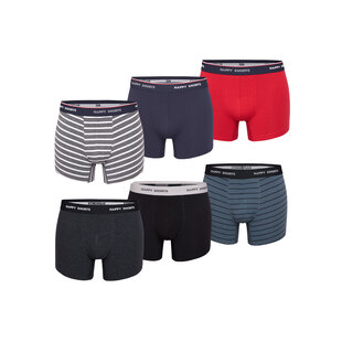 Happy Shorts Boxershorts Heren Multipack 6-Pack Grijs / Blauw Gestreept