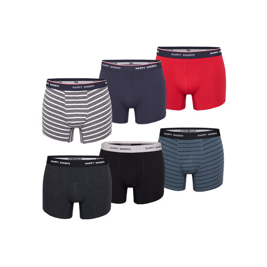 Happy Shorts Happy Shorts Boxershorts Heren Multipack 6-Pack Grijs / Blauw Gestreept