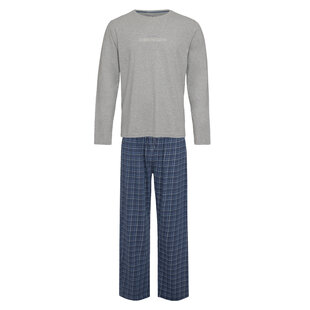 Phil & Co Lange Heren Winter Pyjama Set Katoen Geruit Grijs