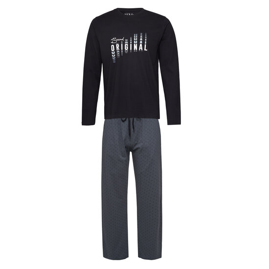 Phil & Co Phil & Co Lange Heren Winter Pyjama Set Katoen Brand Original Zwart/Grijs