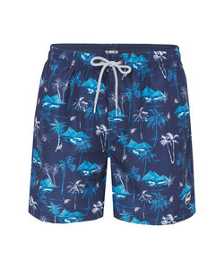 Happy Shorts Heren Zwemshort Tropisch Eiland Print Donkerblauw