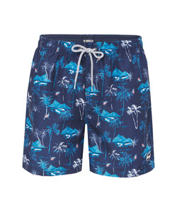 Happy Shorts Men's Swim Short Tropical Island Print Dark Blue