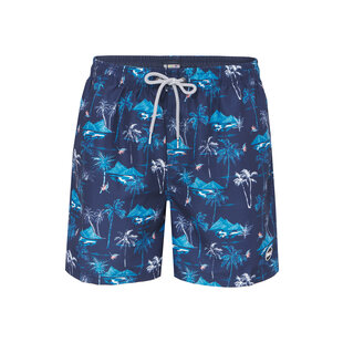 Happy Shorts Men's Swim Short Tropical Island Print Dark Blue