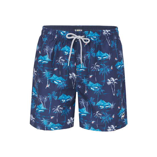 Happy Shorts Happy Shorts Heren Zwemshort Tropisch Eiland Print Donkerblauw