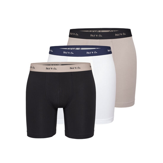 Phil & Co Phil & Co Boxer Shorts Men's Long-Pipe Boxer Briefs 3-Pack Black / Beige / White