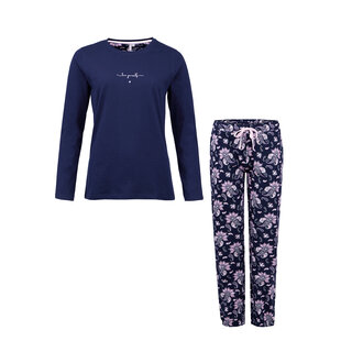 By Louise Ladies Pyjama Set Long Cotton Dark Blue