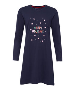 Happy Shorts Dames Kerst Pyjama Nachthemd Donkerblauw