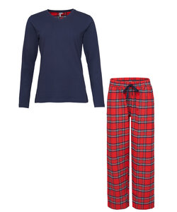 By Louise Dames Pyjama Set Met Flanellen Pyjamabroek Donkerblauw