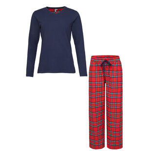 By Louise Dames Pyjama Set Met Flanellen Pyjamabroek Donkerblauw