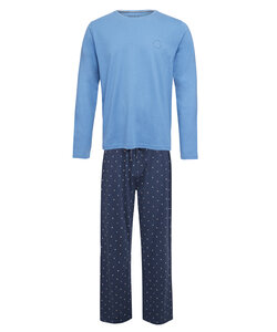 Phil & Co Lange Heren Winter Pyjama Set Katoen Print Op De Broek Blauw