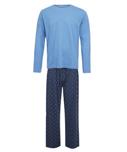 Phil & Co Long Men's Winter Pajama Set Cotton Print On Pants Blue