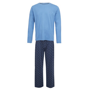 Phil & Co Long Men's Winter Pajama Set Cotton Print On Pants Blue