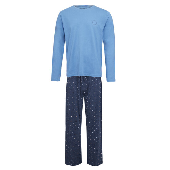 Phil & Co Phil & Co Lange Heren Winter Pyjama Set Katoen Print Op De Broek Blauw