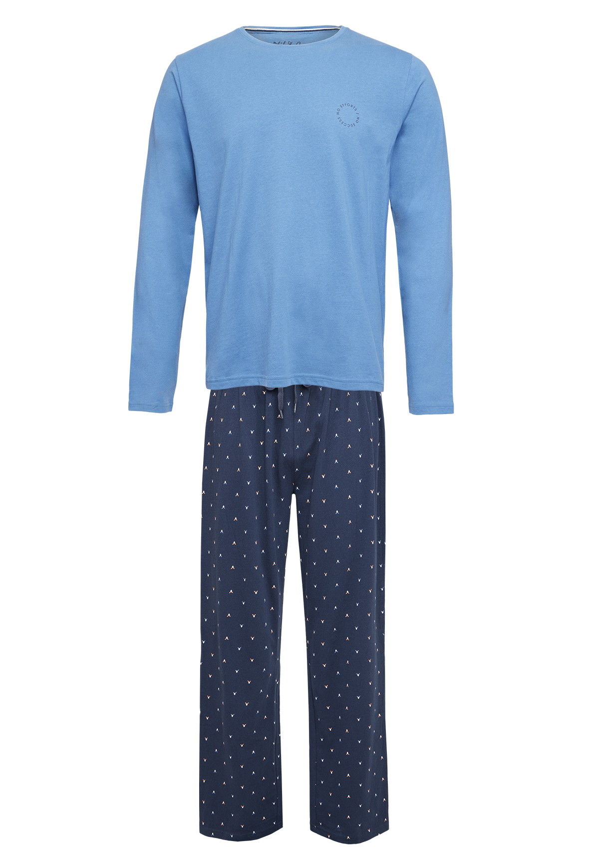 Phil Co Phil Co Lange Heren Winter Pyjama Set Katoen Print Op De Broek Blauw
