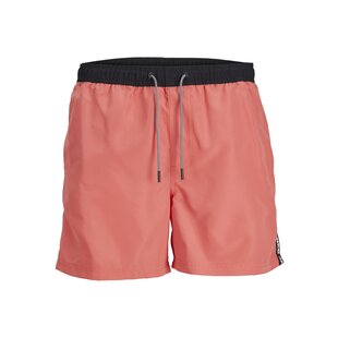 Jack & Jones Men's Swim Shorts JPSTFIJI Black Tape Solid Hot Coral