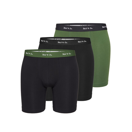 Phil & Co Phil & Co Boxershorts Heren Met Lange Pijpen Boxer Briefs 3-Pack Zwart / Groen