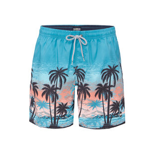 Happy Shorts Heren Zwemshort Strand Palmbomen Print Blauw