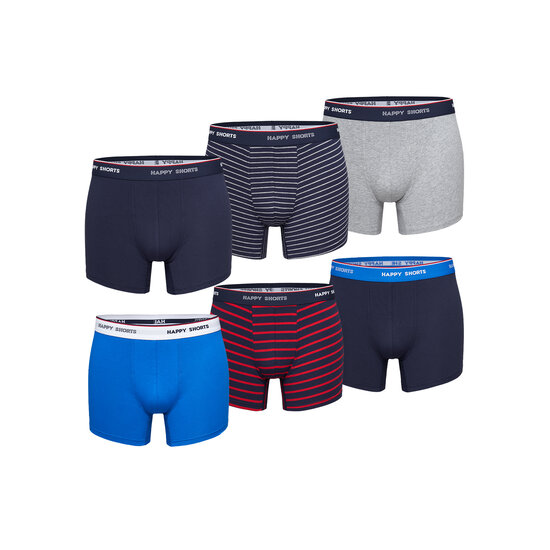 Happy Shorts Happy Shorts Boxershorts Heren Multipack 6-Pack Effen / Gestreept Blauw