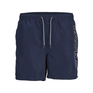 Jack & Jones Men's Swim Shorts JPSTFIJI Double Logo Plain Dark Blue