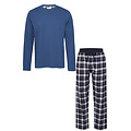 Phil & Co Phil & Co Lange Heren Pyjama Set Met Flanellen Pyjamabroek Blauw