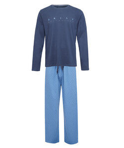 Phil & Co Lange Heren Winter Pyjama Set Katoen Daily Motivation Donkerblauw