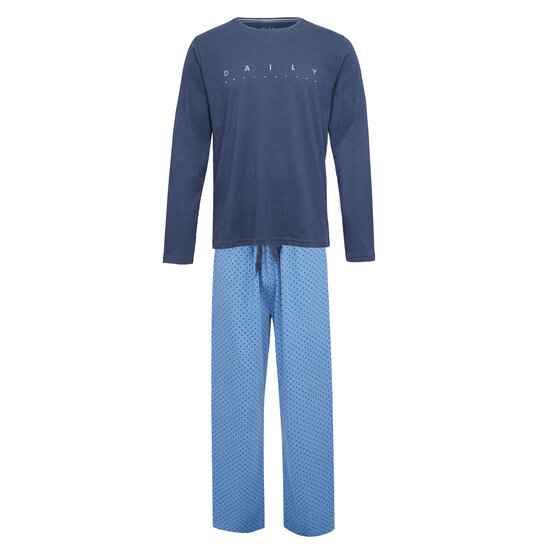 Phil & Co Phil & Co Lange Heren Winter Pyjama Set Katoen Daily Motivation Donkerblauw