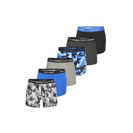 Happy Shorts Happy Shorts Heren Boxershorts Trunks Camouflage Blauw/Grijs/Zwart 6-Pack