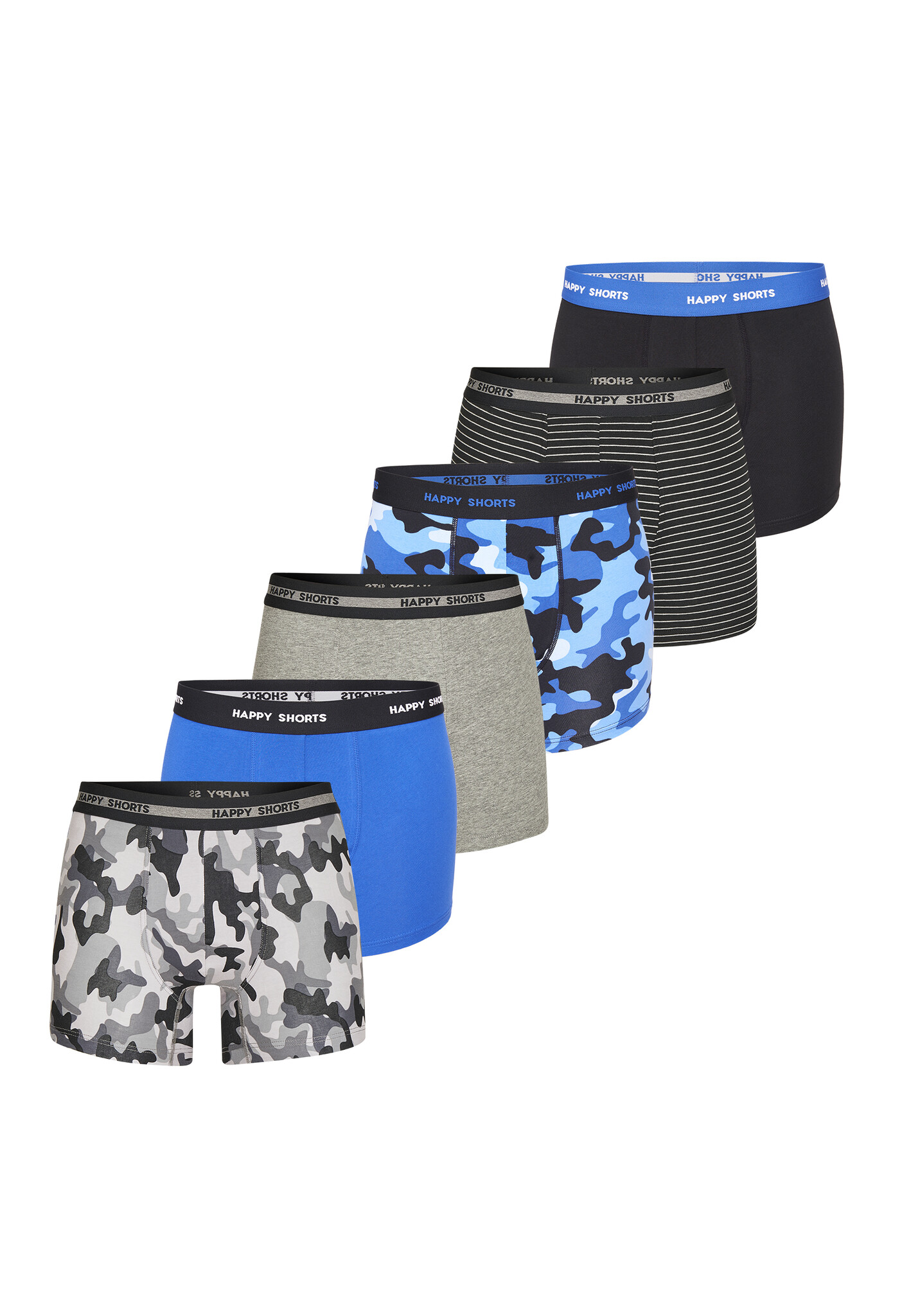 Happy Shorts Happy Shorts Heren Boxershorts Trunks Camouflage Blauw Grijs Zwart 6 Pack