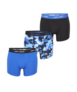 Happy Shorts Heren Boxershorts Trunks Camouflage Blauw/Zwart 3-Pack